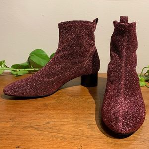 Zara Pink Glitter Lurex Sock Ankle Boot Heel